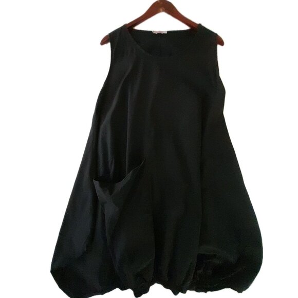 Liabella Italy Comfy Beach Vacation Casual Bubble Hem Dress Pocket M/L Black - Picture 1 of 5